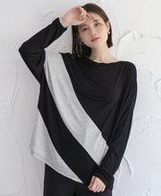 カットソー 長袖 Tシャツ レディース トップス プルオーバー ボートネック ドロップショルダー シンプル カジュアル おしゃれ 女性用