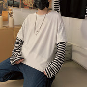 長袖カットソー Tシャツ メンズ 大きいサイズ 重ね着風 フェイクレイヤード ゆったり 体型カバー ストリート ヒップホップ B系