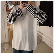 長袖カットソー Tシャツ メンズ 大きいサイズ 重ね着風 フェイクレイヤード ゆったり 体型カバー ストリート ヒップホップ B系