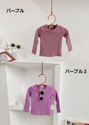 長袖カットソー トップス 子供服 キッズ 女の子 男の子 ロング Tシャツ ロンT ラウンドネック 長袖 無地 シンプル 伸縮性 カジュアル 着回し お出かけ