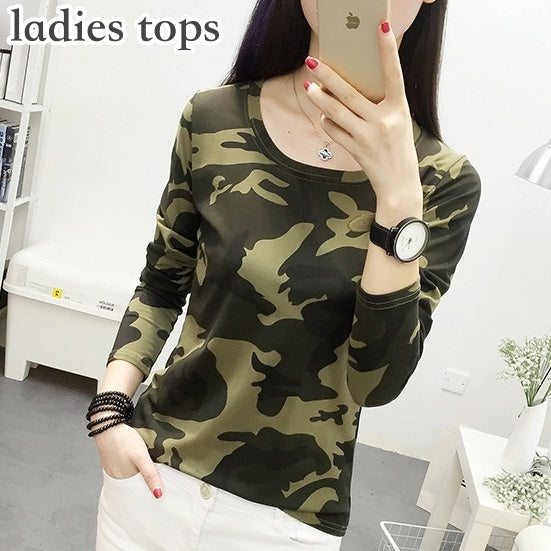 ロングTシャツ レディース 女性 トップス 長袖 ラウンドネック 迷彩柄 カモフラージュ柄 カジュアル お洒落 可愛い 着回し力 お出かけ 普段使い ヘビロテ