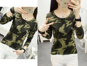 ロングTシャツ レディース 女性 トップス 長袖 ラウンドネック 迷彩柄 カモフラージュ柄 カジュアル お洒落 可愛い 着回し力 お出かけ 普段使い ヘビロテ