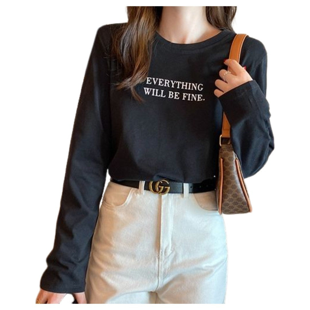 長袖Tシャツ ロングTシャツ レディース 女性 トップス 大きいサイズあり 長袖 ラウンドネック 英字 ロゴ 英文 お洒落 カジュアル お出かけ 普段使い 着回し 婦人服