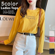 長袖Tシャツ ロングTシャツ レディース 女性 トップス 大きいサイズあり 長袖 ラウンドネック 英字 ロゴ 英文 お洒落 カジュアル お出かけ 普段使い 着回し 婦人服