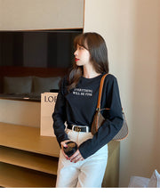 長袖Tシャツ ロングTシャツ レディース 女性 トップス 大きいサイズあり 長袖 ラウンドネック 英字 ロゴ 英文 お洒落 カジュアル お出かけ 普段使い 着回し 婦人服
