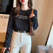 長袖Tシャツ ロングTシャツ レディース 女性 トップス 大きいサイズあり 長袖 ラウンドネック 英字 ロゴ 英文 お洒落 カジュアル お出かけ 普段使い 着回し 婦人服