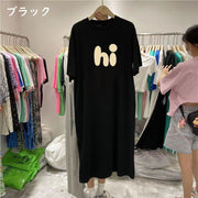 Tシャツワンピース 半袖 レディース カットソー ワンピ 膝丈 膝下 ミディアム丈 5分袖 ラウンドネック 部屋着 ルームウエア 楽ちん カジュアル