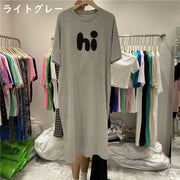 Tシャツワンピース 半袖 レディース カットソー ワンピ 膝丈 膝下 ミディアム丈 5分袖 ラウンドネック 部屋着 ルームウエア 楽ちん カジュアル