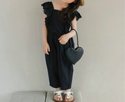 キッズセットアップ 女の子 子供服 ショート丈ノースリーブ フリルトップス 9分丈ワイドパンツ テーパード 肩フリル レース バックリボン ビッグリボン 大きめ スクエアネック 深Vバック 背中あき バックシャン かわいい 可愛い おしゃれ 薄手 春 夏 リゾート 旅行