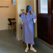 ワンピース ロング 2way ボーダー Tシャツワンピース レディース ラウンドネック 5分袖 プルオーバー ウエストシェイプ 大きいサイズ有 しましま 縞々 おしゃれ かわいい カジュアル デイリー ルームウェア 部屋着 お出かけ 女性用