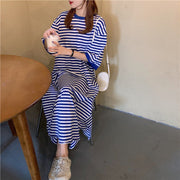 ワンピース ロング 2way ボーダー Tシャツワンピース レディース ラウンドネック 5分袖 プルオーバー ウエストシェイプ 大きいサイズ有 しましま 縞々 おしゃれ かわいい カジュアル デイリー ルームウェア 部屋着 お出かけ 女性用