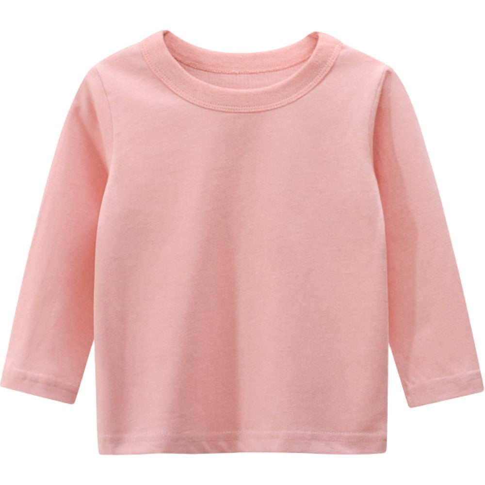長袖Tシャツ カットソー キッズ ジュニア 子供服 男の子 女の子 男女兼用 トップス 無地 ラウンドネック プルオーバー ロングTシャツ 単色 シンプル カジュアル 着回し 定番 ベーシック かっこいい お出かけ 通学 通園 部屋着 ピンク 白 灰 黄 黒