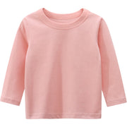 長袖Tシャツ カットソー キッズ ジュニア 子供服 男の子 女の子 男女兼用 トップス 無地 ラウンドネック プルオーバー ロングTシャツ 単色 シンプル カジュアル 着回し 定番 ベーシック かっこいい お出かけ 通学 通園 部屋着 ピンク 白 灰 黄 黒
