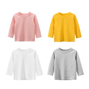 長袖Tシャツ カットソー キッズ ジュニア 子供服 男の子 女の子 男女兼用 トップス 無地 ラウンドネック プルオーバー ロングTシャツ 単色 シンプル カジュアル 着回し 定番 ベーシック かっこいい お出かけ 通学 通園 部屋着 ピンク 白 灰 黄 黒