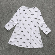 ワンピース 女の子 キッズ ガールズ 長袖 カットソー プルオーバー プリント イラスト ミニスカート ネズミ モノクロ 子供服 Aライン クルーネック ポケット付き キッズウェア お出かけ 子供用 動物柄