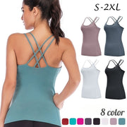 ヨガウェア ブラトップ パッド付き キャミソール下着 レディース インナー Uネック Xバック バッククロス ダブルストラップ 大きいサイズ有 スポーツウェア フィットネス おしゃれ かっこいい 運動着 エクササイズ ピラティス ストレッチ ダンス 女性用 婦人用
