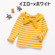 カットソー 長袖 子供服 トップス キッズ ベビー 女の子 シャツ セーラーカラー風 プルオーバー ボーダー柄 リボン 可愛い おしゃれ お出かけ 秋 春 冬