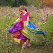 ワンピース 子供服 キッズ ジュニア 女の子 ドレス 半袖 ラウンドネック ロング丈 シフォン調 レインボーカラー かわいい おしゃれ お出かけ 結婚式 パーティー