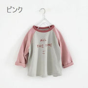 長袖Tシャツ カットソー ラグラン袖 Tシャツ こども キッズ 丸襟 トップス カジュアル プリント 男の子 女の子 ユニセックス