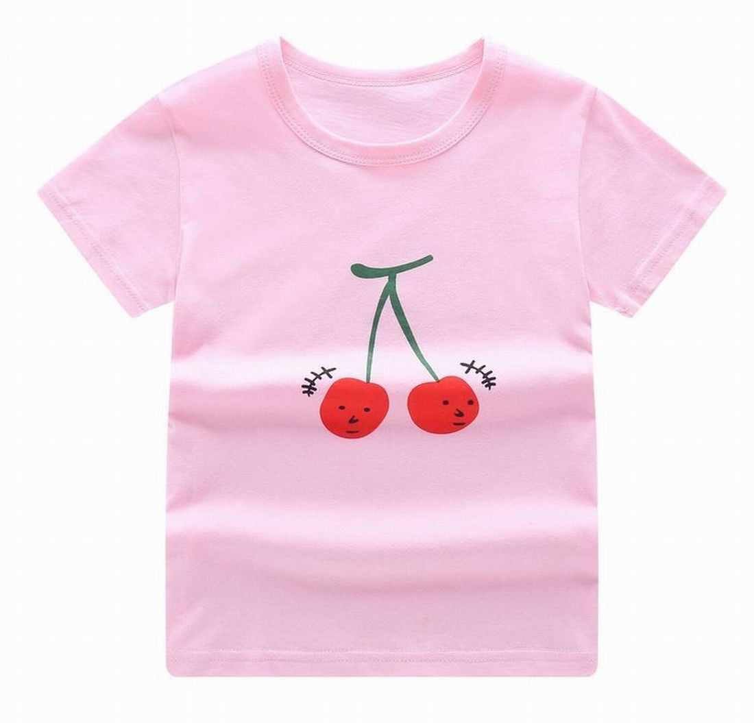 Tシャツ 半袖 子供服 ラウンドネック プリント柄 キッズ 男の子 女の子 デイリー シンプル おしゃれ かわいい トップス カジュアル 普段着 カットソー フルーツ アニマル ブルドーザー 消防車