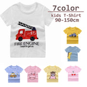 Tシャツ 半袖 子供服 ラウンドネック プリント柄 キッズ 男の子 女の子 デイリー シンプル おしゃれ かわいい トップス カジュアル 普段着 カットソー フルーツ アニマル ブルドーザー 消防車