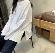 チュニック 長袖 ロングTシャツ カットソー オーバーサイズ ビッグシルエット レディース 女性 トップス ゆったり サイドスリット 無地 シンプル お洒落 カジュアル 婦人服