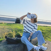Tシャツ カットソー レディース 女性 トップス 半袖 クルーネック ボーダー 縞柄 カジュアル 定番 普段使い おでかけ 大きいサイズ プルオーバー おしゃれ
