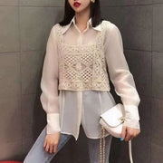 ビスチェ ベスト レディース 女性 トップス ニット クロシェ編み クロップド丈 ショート丈 重ね着 レイヤード おしゃれ かわいい お出かけ