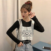 ビスチェ ベスト レディース 女性 トップス ニット クロシェ編み クロップド丈 ショート丈 重ね着 レイヤード おしゃれ かわいい お出かけ