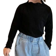 カットソー 長袖 ハイネック ロングTシャツ 子供服 キッズ ベビー ジュニア 女の子 トップス かわいい おしゃれ メロウフリル 袖口リボン 袖口フリル フィット 無地 単色 シンプル デイリー 着回し