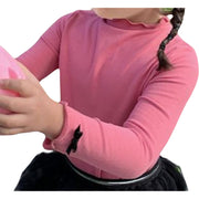 カットソー 長袖 ハイネック ロングTシャツ 子供服 キッズ ベビー ジュニア 女の子 トップス かわいい おしゃれ メロウフリル 袖口リボン 袖口フリル フィット 無地 単色 シンプル デイリー 着回し
