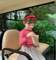 カットソー 長袖 ハイネック ロングTシャツ 子供服 キッズ ベビー ジュニア 女の子 トップス かわいい おしゃれ メロウフリル 袖口リボン 袖口フリル フィット 無地 単色 シンプル デイリー 着回し