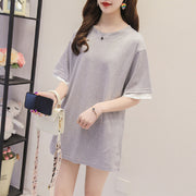 カットソー Tシャツ 半袖 レディース トップス フェイクレイヤード 重ね着風 クルーネック 無地 プルオーバー おしゃれ かわいい シンプル カジュアル デイリー ルームウェア おうちコーデ 女性用 婦人用