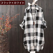 シャツワンピース 長袖 レディース トップス ミニワンピ チュニック ロングシャツ ロールアップ袖 前開き 総柄 ボックスチェック 襟 ボタン ゆったり カジュアル おしゃれ ナチュラル 羽織り アレンジ 便利 かわいい 女性用