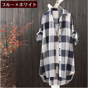 シャツワンピース 長袖 レディース トップス ミニワンピ チュニック ロングシャツ ロールアップ袖 前開き 総柄 ボックスチェック 襟 ボタン ゆったり カジュアル おしゃれ ナチュラル 羽織り アレンジ 便利 かわいい 女性用
