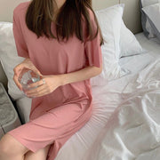 ルームウェア 部屋着 レディース 半袖 膝丈 パジャマ ネグリジェ ワンピース 接触冷感 涼しい 春夏 ゆったり 無地 シンプル