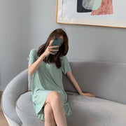 ルームウェア 部屋着 レディース 半袖 膝丈 パジャマ ネグリジェ ワンピース 接触冷感 涼しい 春夏 ゆったり 無地 シンプル