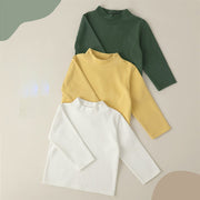 カットソー 長袖 ハイネック キッズ 子供服 女の子 男の子 トップス ロンT Tシャツ 無地 単色 シンプル 着回し カジュアル デイリー 普段使い 通園 通学 小学生 子ども こども 女児 男児