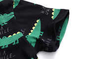 Tシャツ カットソー 半袖 キッズ ベビー ラウンドネック 夏 通園 通学 普段着 トップス 男の子 女の子 カジュアル ワニ 動物 アニマル プリント ブラック 黒 こども服