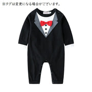 カバーオール フォーマル 長袖 長ズボン タキシード風デザイン 蝶ネクタイ ベビーウェア ベビー服 子供服 股下スナップボタン 結婚式 おしゃれ おめかし お出かけ 外出 パーティー イベント 可愛い かわいい 男の子 男児 赤ちゃん 幼児 児童 子ども服 こども服 70cm 80cm 90cm 95cm