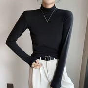 カットソー ハイネック トップス 長袖 レディース ロンT タートルネック ストレッチ レイヤード 重ね着 シンプル 無地 春 秋 冬 ロングTシャツ 大きいサイズ 起毛 厚手 防寒 暖かい 秋冬