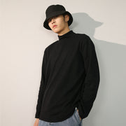 長袖カットソー ロンT ロングTシャツ メンズ トップス プルオーバー ハイネック 裏起毛 防寒 秋冬 ゆったり 無地 シンプル