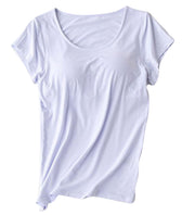 レディース カップ付きTシャツ 半袖 ラウンドネック 薄手 カップ付きインナー ブラトップ パッド入り インナー 肌着 カットソー トップス 通気性 吸汗 吸湿 弾力性 伸縮性 ストレッチ 女性用 婦人用 シンプル 無地 単色 ソリッドカラー S M L XL XXL 2XL