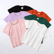Tシャツ カットソー キッズ ベビー ジュニア 男の子 女の子 子供服 トップス 半袖 クルーネック プルオーバー 無地 単色 シンプル 定番 普段使い 普段着 カジュアル カラバリ豊富