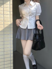 シャツ 半袖 レディース 女性 婦人服 トップス パフスリーブ バックリボン ブラウス コスプレ 無地 単色 おしゃれ かわいい 大きいサイズあり