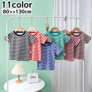 Tシャツ カットソー 半袖 キッズ 子供服 男の子 女の子 トップス ラウンドネック ボーダー柄 女児 男児 かわいい おしゃれ 定番 シンプル カジュアル お出かけ 部屋着 通学 遊び着