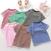 Tシャツ カットソー 半袖 キッズ 子供服 男の子 女の子 トップス ラウンドネック ボーダー柄 女児 男児 かわいい おしゃれ 定番 シンプル カジュアル お出かけ 部屋着 通学 遊び着