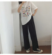 Tシャツ 半袖 カットソー レディース 女性 トップス ラウンドネック イラスト プリント カジュアル シンプル お洒落 大きいサイズあり 婦人服