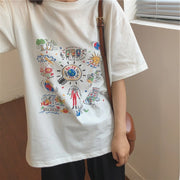 Tシャツ 半袖 カットソー レディース 女性 トップス ラウンドネック イラスト プリント カジュアル シンプル お洒落 大きいサイズあり 婦人服