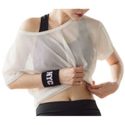 半袖カットソー レディース 女性 メッシュ シースルー トップス Tシャツ シンプル 無地 重ね着 透け感 ダンス 衣装 トレーニング ブラック ホワイト